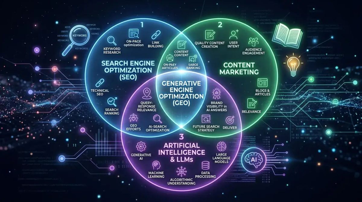GEO vs AEO vs LLMO karşılaştırma şeması - arama motoru optimizasyon türleri